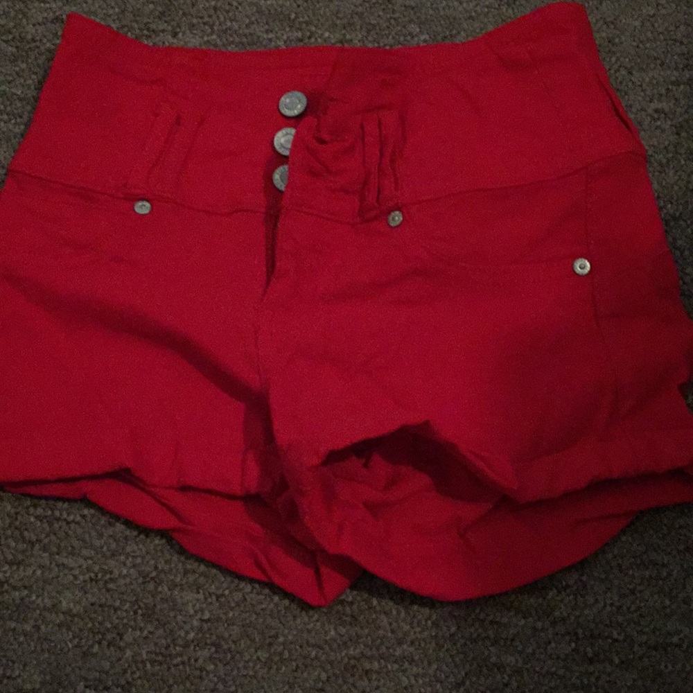 Red high waisted shorts